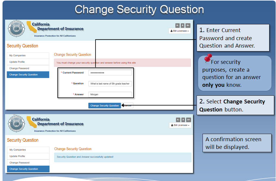 Change Security Question